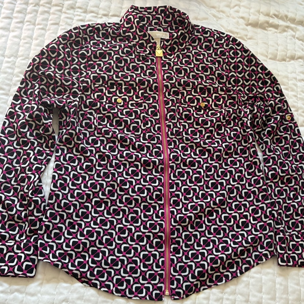 Bold Psychedelic Black Pink Fuchsia Pattern Women's Top Michael Kors Print Work
